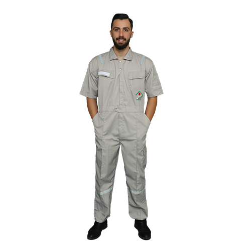 لباسکار یکسره سرهمی آستین کوتاه با نوار شبرنگ